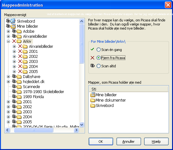 Et billede af mappeadministrationen.