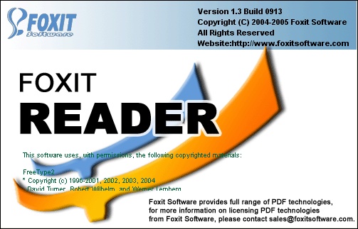 Foxit Reader 1.3 about skærm